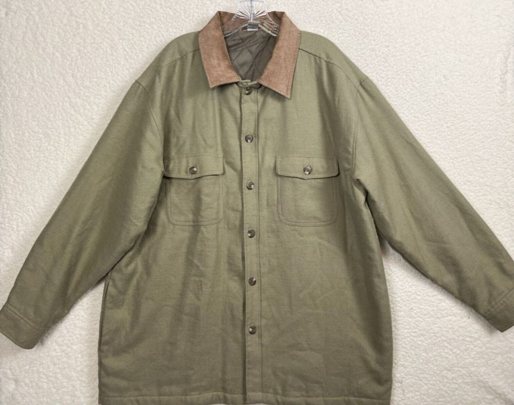 Wool Jacket Mens XL Vintage Field Shirt Coat CPO Quilted Lining Suede Collar